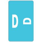 A Smead AlphaZ ACCS color-coded alphabetic label in light blue displays a white uppercase D on the left and lowercase d on the right, with 100 labels per pack for organization.