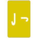 A pack of 100 Smead AlphaZ ACCS yellow labels, each featuring a stylized white J with a mirrored counterpart, perfect for labeling enthusiasts.
