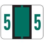 A highway sign showcases a dark green rectangle between the number 5, resembling Smead BCCRN Bar-Style Color-Coded Numeric Labels (67375), with a white background and dark green hue like impeccably printed labels from a roll of 500.