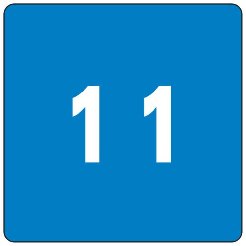 A Smead DCC Color-Coded Numeric Label in light blue, featuring the number 11 in white at the center, resembling a label roll design.