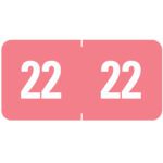 The Smead ETS Color-Coded Year Label for 2022, in vibrant pink with rounded corners and double 22 separated by a thin white line, is perfect for stylishly organizing your documents. Comes in packs of 250 (Product Code: 67922).