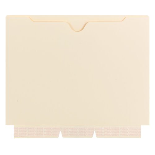 68040_F.jpg A plain manila letter-size file folder with three bottom edge tab dividers pairs well with the Smead Self-Adhesive Jacket, Manila, Letter Size for enhanced organization.