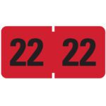 The Smead ETYJ Color-Coded Year Label roll for 2022 showcases two bold black 22 numbers on a vibrant red background, embodying the years design essence. Each roll contains 500 labels (68322).
