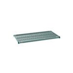The Metro Super Erecta Pro PR2448NK3 is a 24 x 48 industrial wire restaurant shelf with a grid pattern, supported by four corner brackets. It features a removable plastic mat and a metallic sheen, ideal for versatile storage on any white background.