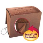 The Smead TUFF™ Expanding File (70367) features numbered tabs from 1 to 31 for daily organization, with a durable Redrope-Printed Stock and Extra TUFF Construction. It includes a flap and elastic cord closure for secure storage.