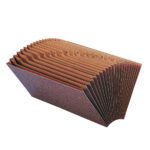 The Smead Expanding File, Redrope-Printed Stock (70415), stands open, displaying 21 pockets with A-Z alphabetic tabs for easy access and organization. This textured brown accordion file measures 11-1/2W x 6H.