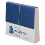 The Smead All-in-One? Income Tax Organizer in Navy/White (70660) has 13 pockets, a flap and cord closure, and is letter-sized.