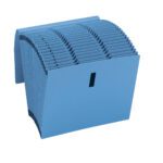 The Smead WaterShed?/CutLess? Expanding File in blue (70742) is designed for letter size documents with a flap and hook and loop closure. It features 21 alphabetically labeled A-Z pockets, showcased open against a white background for organized storage.