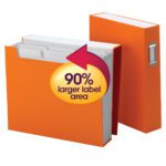 The Smead SuperTab Bookshelf Organizer, Orange (70868), features two letter-size accordion folders. One offers a 90% larger label area with visible tabs, while the other stays neatly closed, ideal for efficient organization with six pockets.