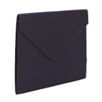 The Smead Soft Touch Cloth Expanding File in dark blue features a textured, envelope-style design with a triangular flap and discreet snap closure. It accommodates tablets or similar devices, offering protection and ample space with its 2 expansion capacity.