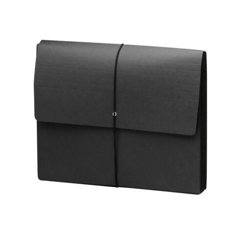 The Smead Expanding Wallet, an extra-wide letter-size black accordion folder, offers a 5-1/4 expansion and secure flap with cord closure. It ensures optimal document organization and protection with its convenient fold-over cover; available in boxes of 10 (71119).