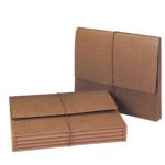 Two Smead Expanding Wallets, each with 3-1/2 expansion, flap and cord closure, can be seen in brown accordion style. One is upright; the other lies flat showing fully-lined gussets and multiple expanding sections.