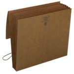 The Smead Partition Wallet, made from Redrope-Printed Stock, features six expandable pockets with a textured finish and secure flap and cord closure. The front cover displays printed text and symbols.