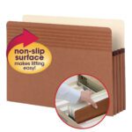 Discover the Smead Easy Grip File Pocket (73210), a redrope folder with a straight-cut tab and 3-1/2 expansion, providing non-slip surface labels for effortless lifting from file cabinets. Sold 25 per box, it keeps your legal-sized documents organized.