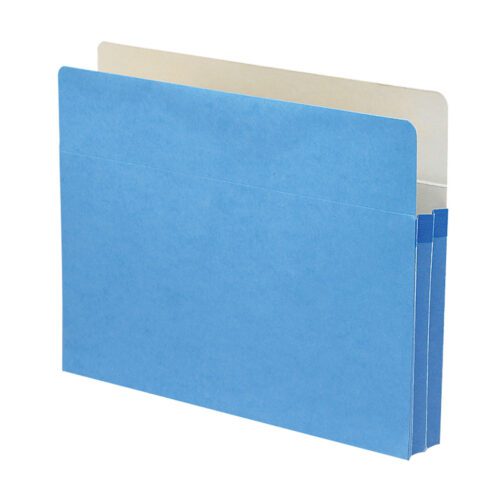 73215_C2.jpg The Smead File Pocket (73215), featuring a straight-cut tab and 1-3/4 expansion, is a blue accordion folder that stands upright and reveals a beige interior. Available in packs of 25 per box.