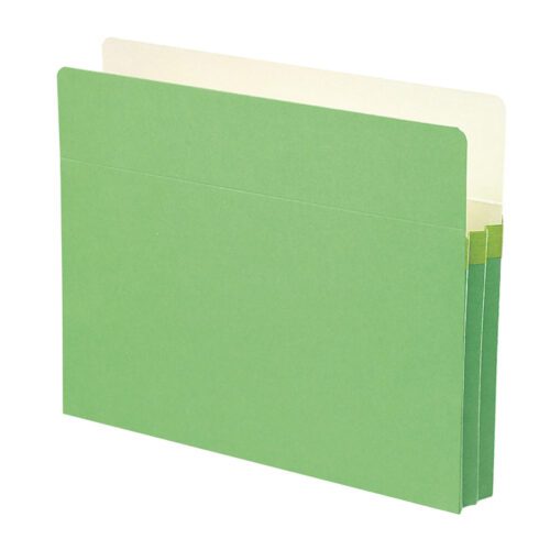 73216_C2.jpg The Smead File Pocket in green, upright on a white background, is a sturdy expanding folder with gusseted sides for document organization; part of the 25 per Box (73216) set.