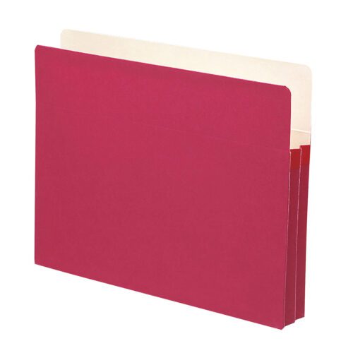 73221_C2.jpg The Smead File Pocket (73221) is a vibrant red folder with a beige interior and two pleated sides, allowing for 1-3/4 expansion. It provides ample storage for letter-size documents and stands upright.