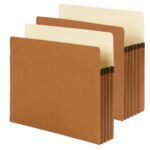 Three Smead SuperTab File Pockets (73230), with oversized straight-cut tabs and 3-1/2 expansion for multiple documents, are arranged in a staggered row. Made from redrope material, they come 25 per box.