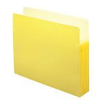 The Smead File Pocket, featuring a straight-cut tab and 5-1/4 expansion, stands upright to organize letter-size documents. Available in yellow, it comes in boxes of 10 (73243).