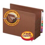 The Smead End Tab TUFF? File Pocket (73795) features a 7 expansion, straight-cut tab, reinforced Nearly Indestructible Hidden Reinforcement design, fully-lined gusset, and an extra-wide letter size in redrope.
