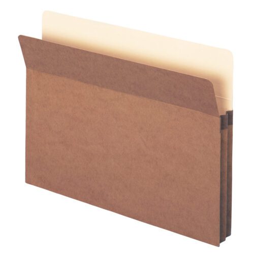 73800_C2.jpg A Smead File Pocket with a classic Redrope design, featuring a straight-cut tab and 1-3/4 expansion, stands open against a white background with one beige folder inside.