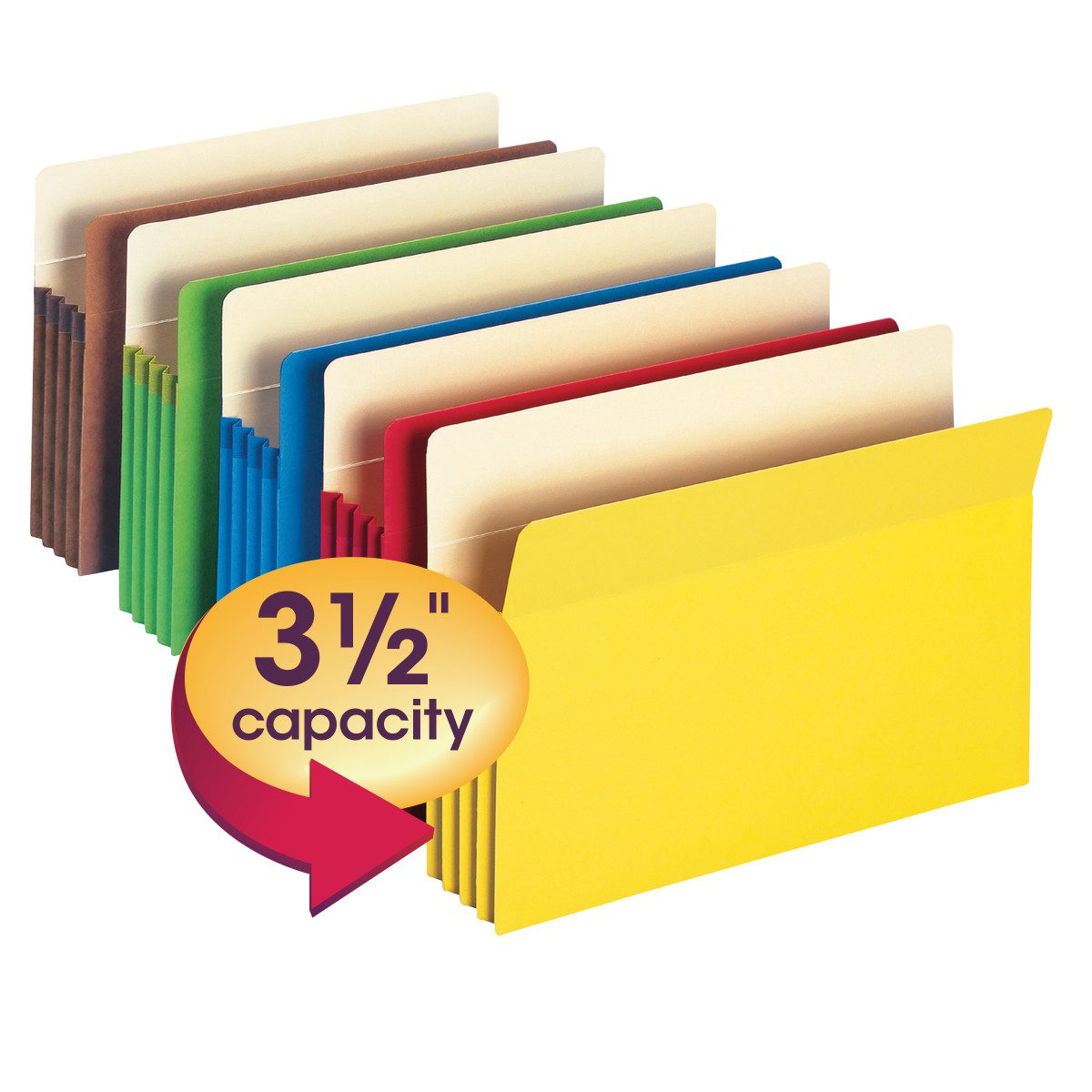 File Pocket, Straight-Cut Tab, 3-1/2" Expansion, Letter Size, Assorted Colors, 5 per Pack