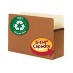 Smeads 74206 Recycled File Pocket is a legal-size, expandable folder with a 5-1/4 capacity. Its straight-cut tab and eco-friendly redrope design showcase 100% Recycled Stock, combining functionality with sustainability.
