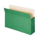 The Smead File Pocket, model 74226, is an expandable green file pocket designed with a straight-cut tab for easy labeling and an accordion-style side. It includes beige dividers and offers a 3-1/2 expansion, suitable for legal-size documents. Comes in a box of 25.