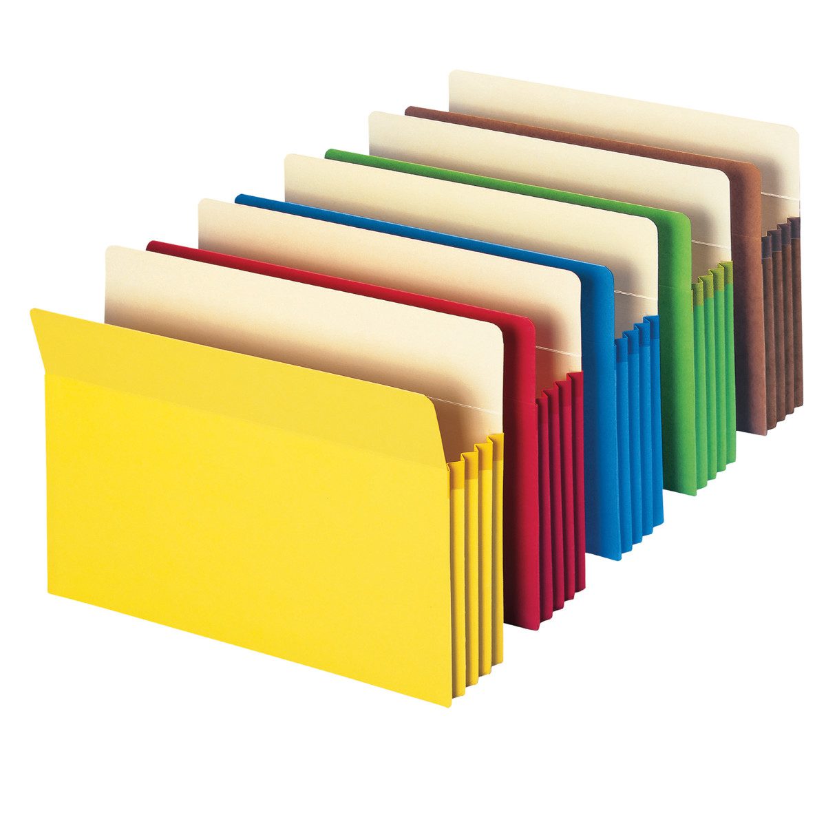 File Pocket, Straight-Cut Tab, 3-1/2" Expansion, Legal Size, Assorted Colors, 5 per Pack