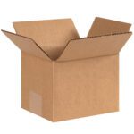 A brown 7 x 6 x 5 MH-USA corrugated box, open with an empty interior, sits on a white background, ideal for shipping or storage. Sold in bundles of 25.