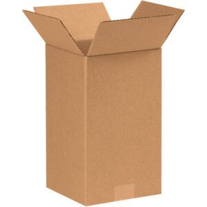 A tall, open cardboard box with flaps folded outward and made of sturdy brown corrugated material resembles the MH-USA 7 x 7 x 12 Tall Corrugated Boxes (25/Bundle) and stands upright on a plain background.