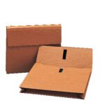 Two envelopes are shown, resembling Smead Expanding Wallets. One stands upright while the other is open, showcasing its 2 expansion and Velcro closure. These redrope legal-size wallets with hook and loop closures are set against a plain white background.