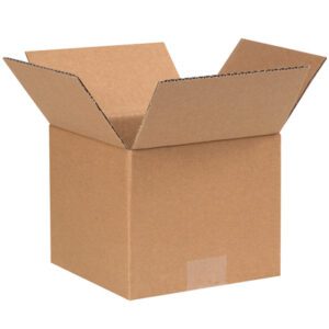 A MH-USA 7 x 7 x 6 corrugated box with extended flaps sits on a white background. Its plain design is ideal for packaging or moving and comes in bundles of 25.