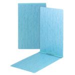 A Smead Premium Pressboard Report Cover (81042) in light blue showcases its interior and metal fasteners while another is partially visible. These legal-size folders, a part of the Blue 25 per Box collection, are displayed against a plain white backdrop.