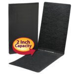 Unfold the Smead Premium Pressboard Report Cover in black, featuring a metal prong with a compressor and top fastener, boasting a 2 capacity for legal-size documents.