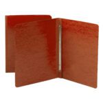 The Smead Premium Pressboard Report Cover in red, with a 3 capacity and metal prong fastener, is elegantly showcased against a white backdrop.