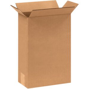 The MH-USA 8 x 4 x 12 Corrugated Box, flaps extended outward against a white background, is tall and open, ready to meet your needs. Sold as a bundle of 25.