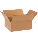 An open MH-USA 8 x 6 x 2 flat corrugated box with outward-extended flaps sits empty on a plain white backdrop, showing off its sturdy build. Ideal for versatile packaging, this box comes in a handy bundle of 25.