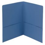 The Smead Two-Pocket Heavyweight Folder, model 87852, in blue, offers sturdy cardboard construction and two spacious pockets for effortless document organization.