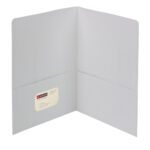Open the Smead Two-Pocket Heavyweight Folder in white, featuring spacious pockets and a business card slot in the left pocket. Order these practical folders, 25 per box (87861), for optimum organization.