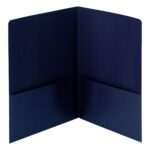 The Smead Linen Two-Pocket Folders (87946) in dark blue offer stylish organization with smooth, clean interiors, perfect for letter-size documents. Sold 25 per box, theyre ideal for those valuing style and practicality.