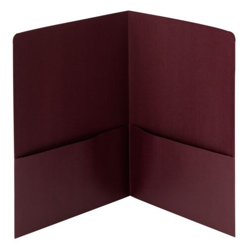 87947_C1.jpg Standing upright against a plain background, this Smead Linen Two-Pocket Folder in maroon features two lined interior pockets. Offered in a pack of 25 per box (87947), it highlights its burgundy color and simple design.