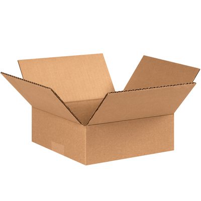883.jpg An open MH-USA 8 x 8 x 3 flat corrugated box from a bundle of 25 is displayed against a white background, with flaps folded outward to highlight its sturdy design.