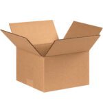 An open MH-USA 8 x 8 x 5 corrugated box with extended flaps sits against a plain white background, looking new and sturdy, perfect for packaging or storage. It is sold in convenient bundles of 25.