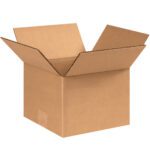 An open MH-USA 8 x 8 x 6 corrugated box showing spread-out flaps against a plain white background, from the set of 25/bundle.