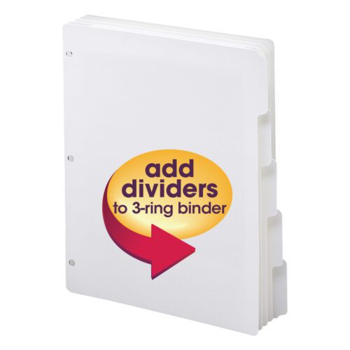 89415_01.jpg Smead Three-Ring Binder Index Dividers (89415) are white, 1/5-cut tabbed, letter-size dividers featuring a large yellow and red right-pointing arrow with add dividers to 3-ring binder text, perfect for organizing documents.