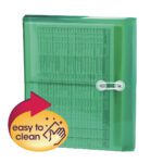 The Smead Poly Envelope (89523) is perfect for letter-sized documents with its green translucent design, 1-1/4 expansion, and secure string-tie closure. It features an easy-to-clean overlay graphic of a red and yellow gradient circle with an arrow and hand.