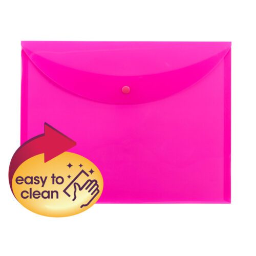 89682_WB1.jpg The Smead Project Envelope features a snap closure in bright pink for secure, stylish document storage. Its overlay showcases an arrow and sparkles with a wiping hand to highlight easy cleaning. Available in letter size, packs of 10 per Box (89682).