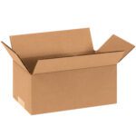 The open brown cardboard box, with flaps upright against a white backdrop, is from the MH-USA 9 x 4 x 4 Long Corrugated Boxes (25/Bundle) collection, perfect for packing, shipping, and storage.