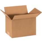 An open plain brown MH-USA 9 x 6 x 6 corrugated box is showcased on a white background, highlighting its sturdy design. Sold in bundles of 25, these versatile boxes are perfect for various needs.